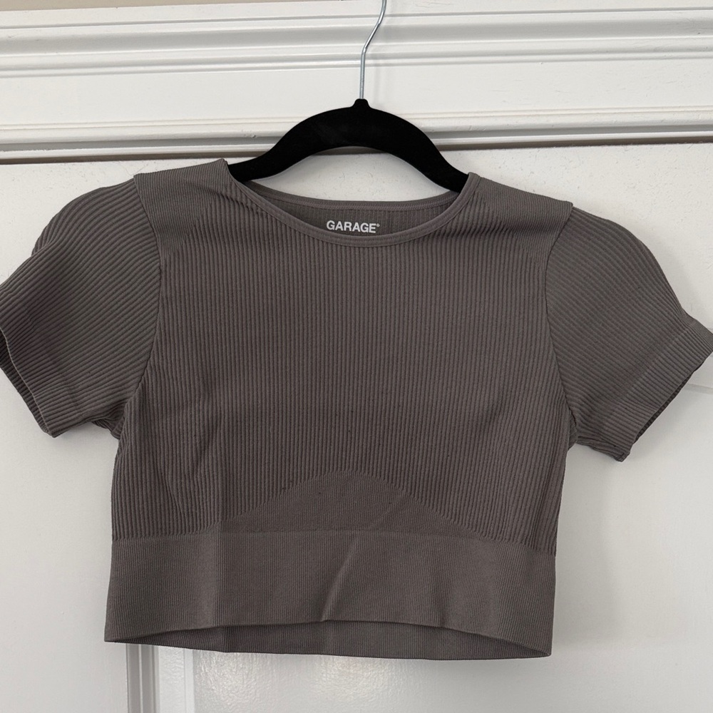 Garage Charcoal Ribbed Crop Top